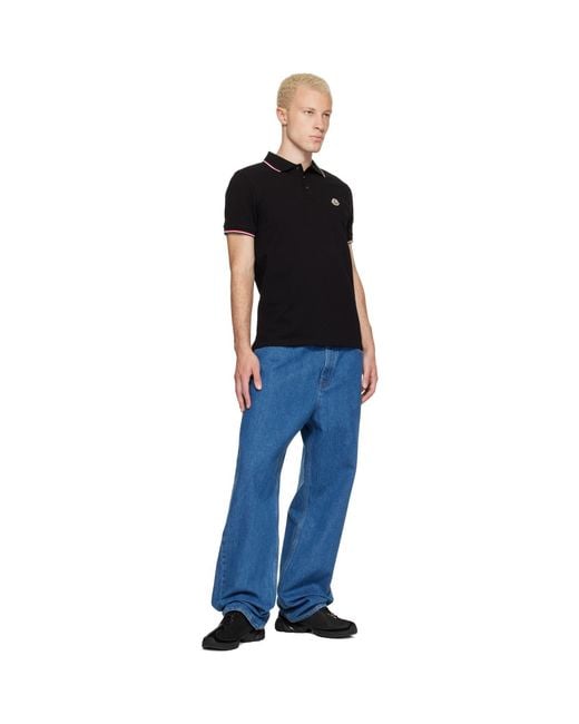 Moncler Black Tricolor-Trimmed Cotton Piquet Polo for men