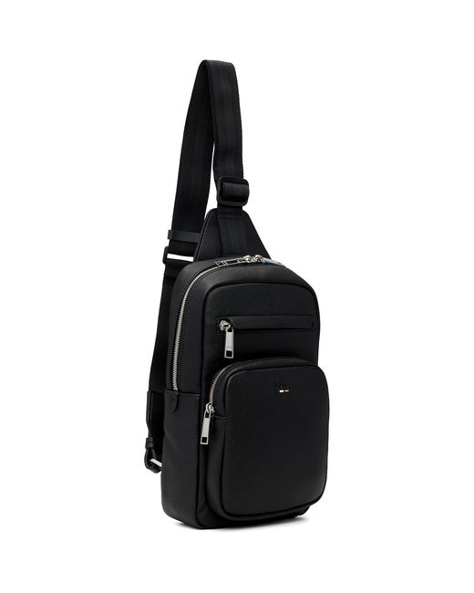 Boss Black Faux-Leather Messenger Bag for men