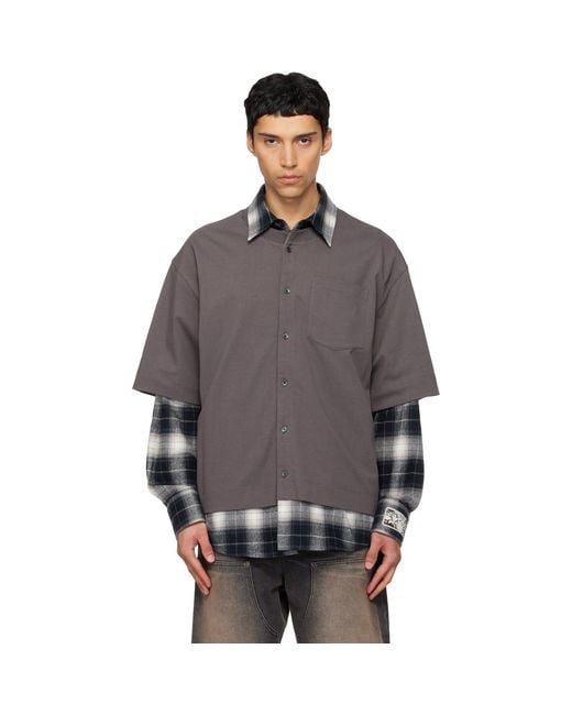 we11done Gray Check Layered Shirt for men