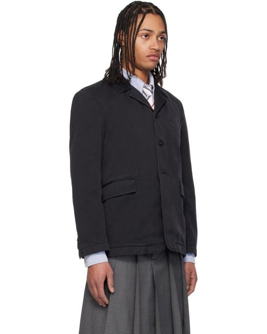 Thom Browne Black Cotton Twill Cutaway Blazer for men
