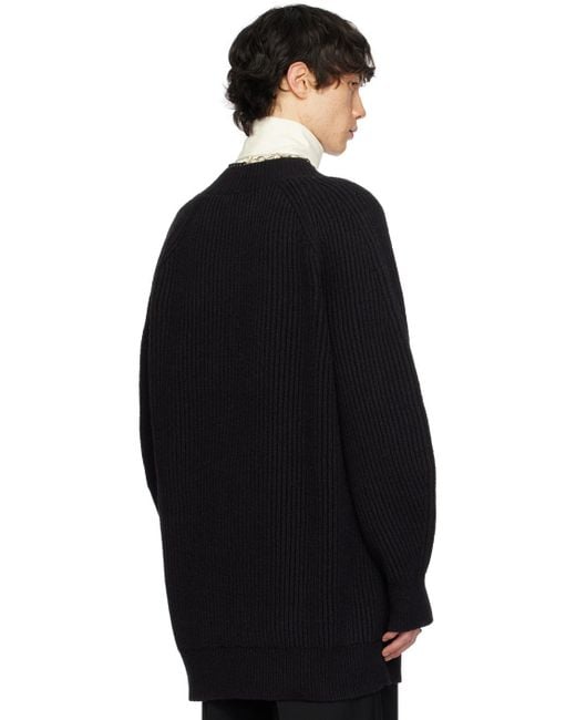 Jil Sander Blue Black V-neck Sweater for men