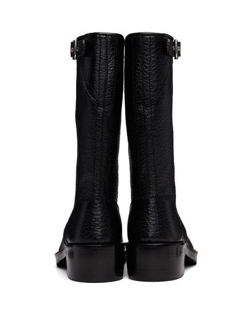 Dries Van Noten Black Leather Biker Boots