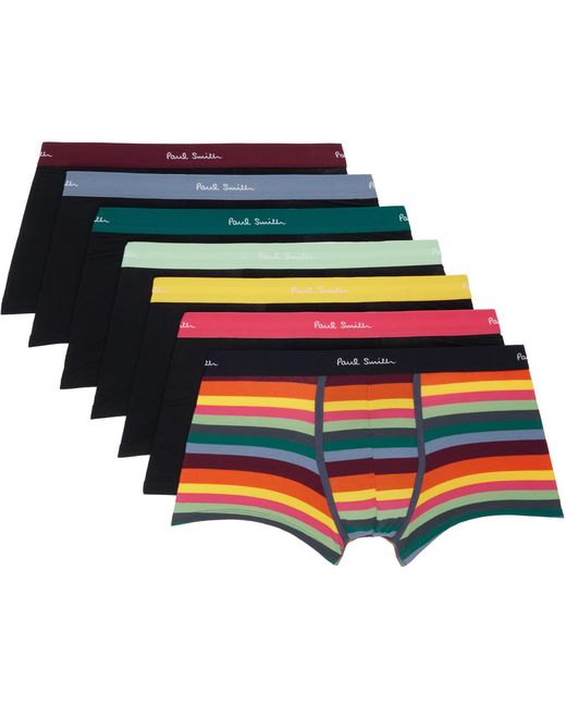 Paul Smith Black Seven-pack Organic-cotton 'artist Stripe' Mixed Boxer Briefs for men