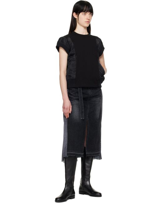 Sacai ブラック パネル デニム ミディアムスカート Black