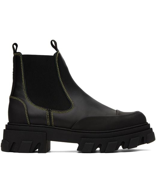 Ganni Black Stitching Chelsea Boots for men