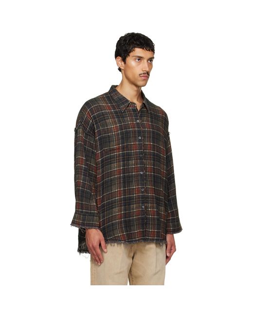R13 Black Shredded Seam Drop Neck Reversible Shirt for men