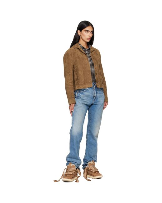Lanvin Brown Faux-Raffia Curb Sneakers