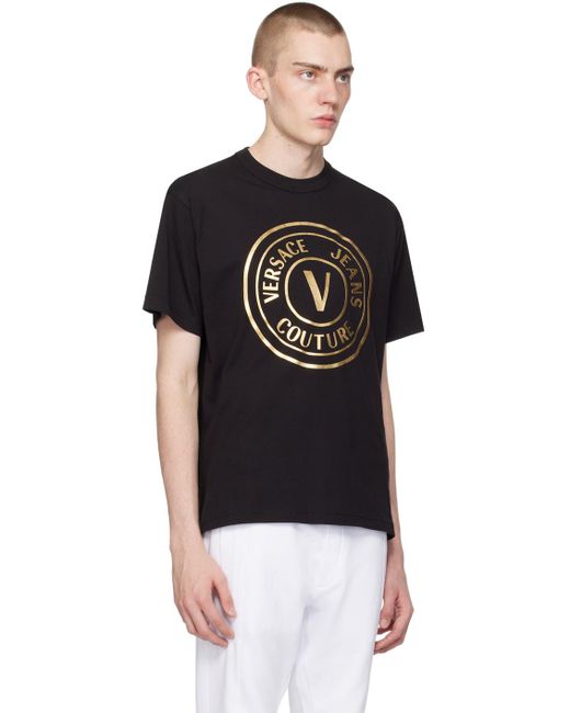 T-shirt noir à logo circulaire Versace pour homme en coloris Black