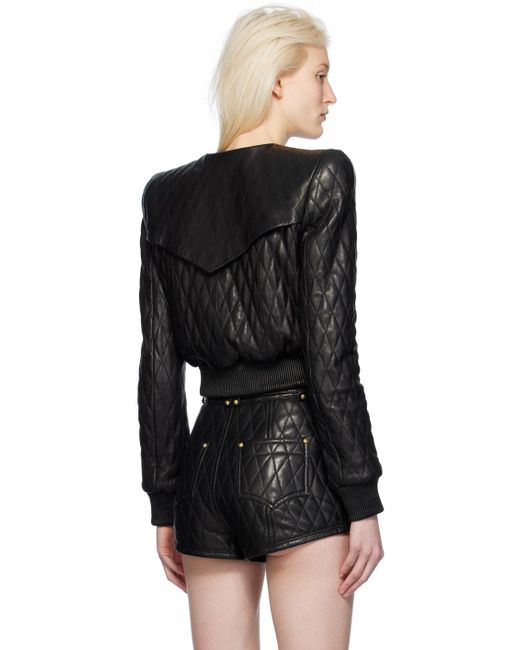 Balmain Black Quilted Leather Jacket