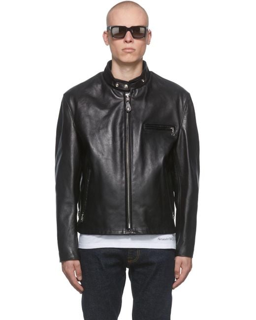 Schott Nyc Cafe Racer Leather Jacket in Black for Men | Lyst