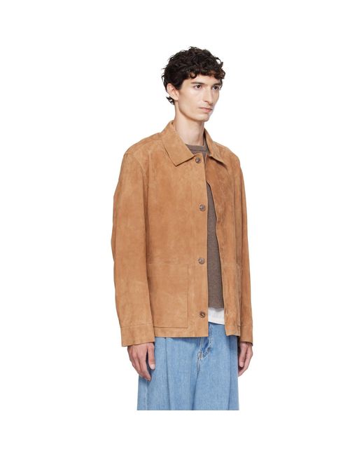Boss Brown Tan Button-Up Suede Checkered Lining Leather Jacket for men