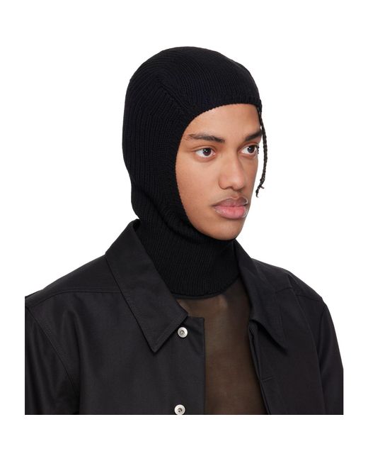 Rick Owens Black Temple Heavy Wool Sphinx Skull Balaclava for men