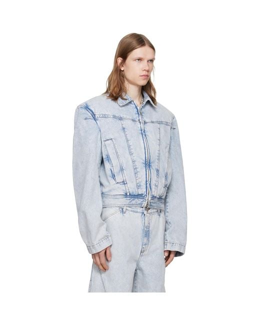 Louis-Gabriel Nouchi Blue Wide-Shoulder Zipped Denim Jacket for men