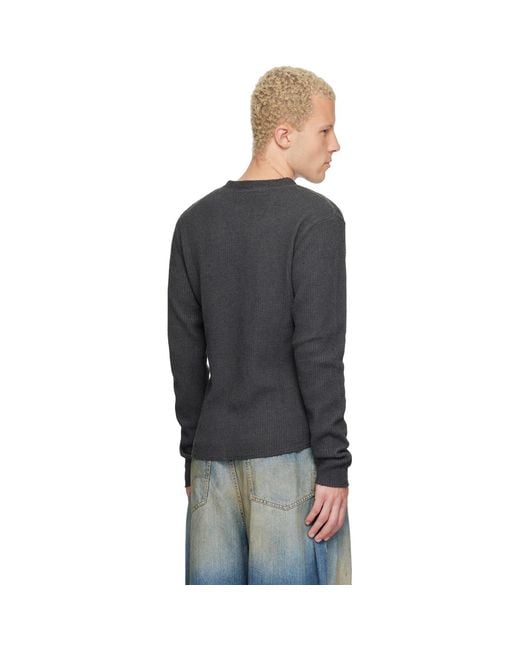 424 Black Long-Sleeve Thermal Jersey Henley for men