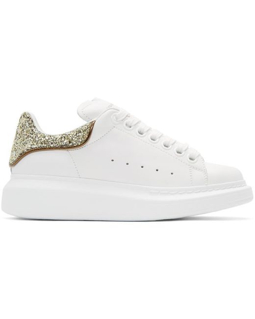 Alexander McQueen White & Gold Glitter Oversized Sneakers