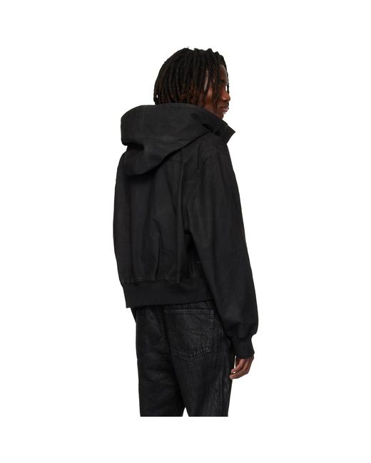 Det Blev Sent Black Waxed Hooded Cargo Bomber Jacket for men