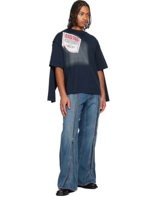 Jean Paul Gaultier 'The Gaultier Label' Double T-Shirt in Blue for