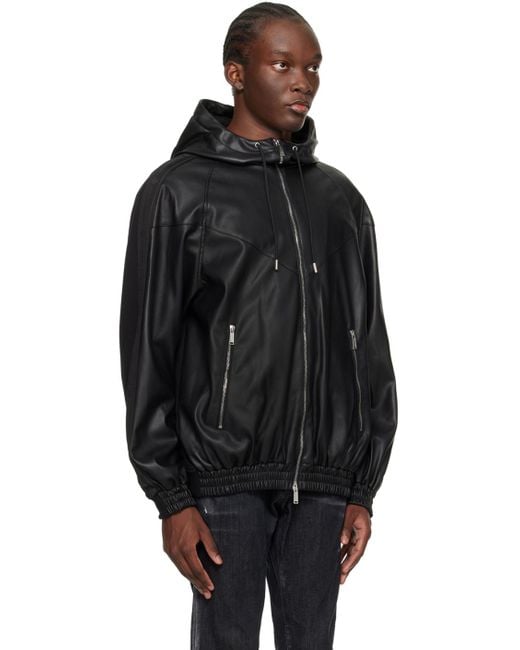 DSquared² Black Dsqua2 Hybrid Swag Faux-leather Track Jacket for men