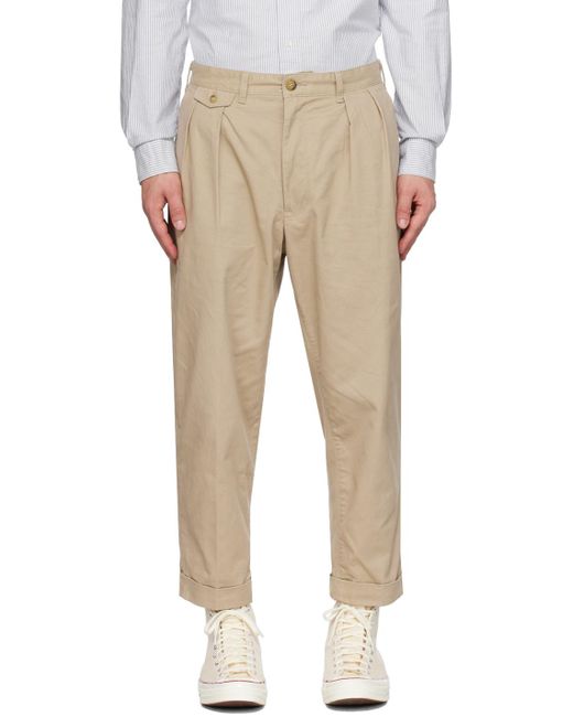 Beams Plus Natural Pleated Trousers for men