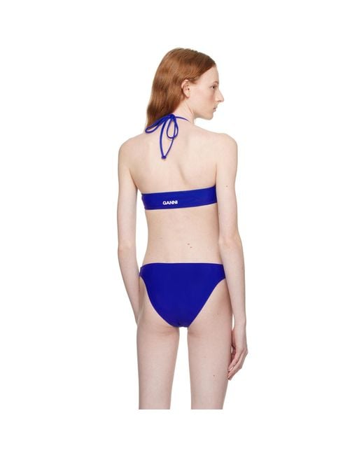 Ganni Purple Blue Ruched Bikini Top
