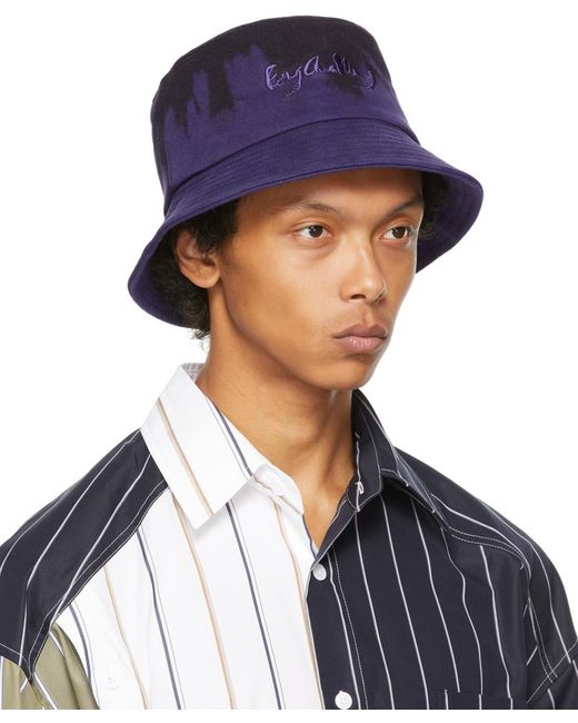 Feng Chen Wang Blue Purple & Black Tie Dye Bucket Hat for men