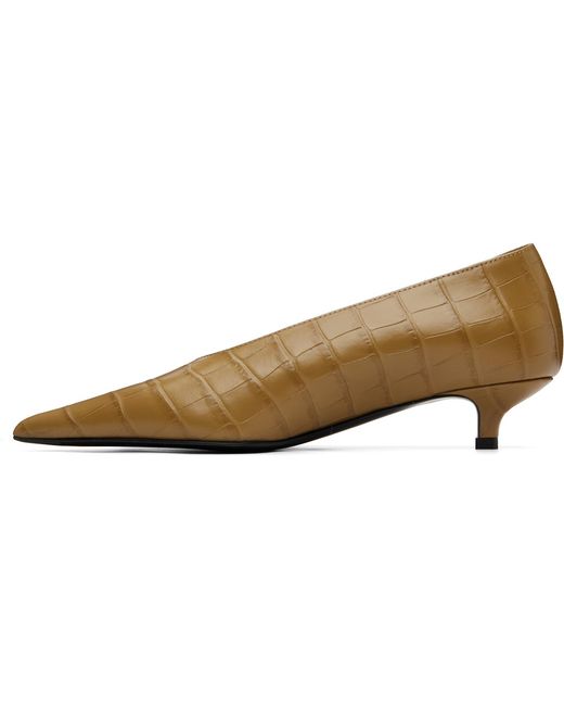 Totême  Brown Sharp Croco-Embossed Kitten Heels