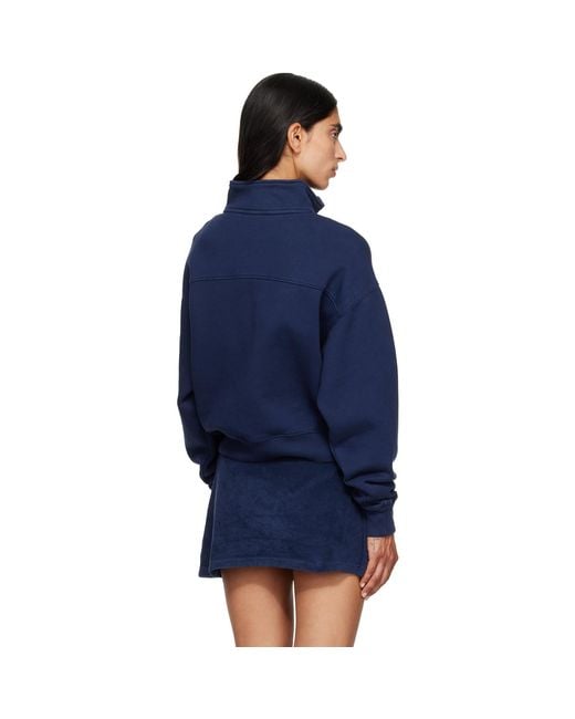 Sporty & Rich Blue Ny Crest Embroidered Quarter Zip Sweatshirt
