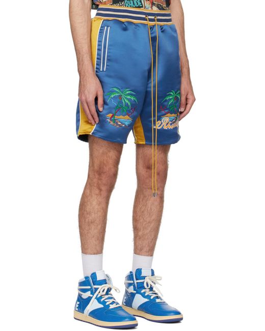Rhude Blue & Yellow Souvenir Shorts for men