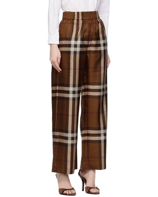 Check Silk Pyjama Trousers in Dark birch brown - Women | Burberry® Official