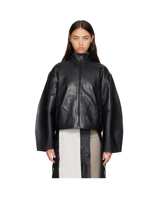 St. Agni Black Cocoon Zip Leather Jacket