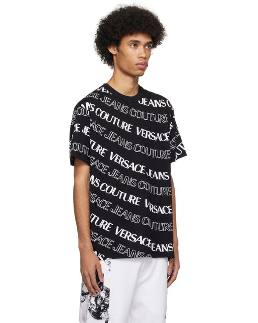 メンズ Versace ジャカードロゴ Tシャツ Black