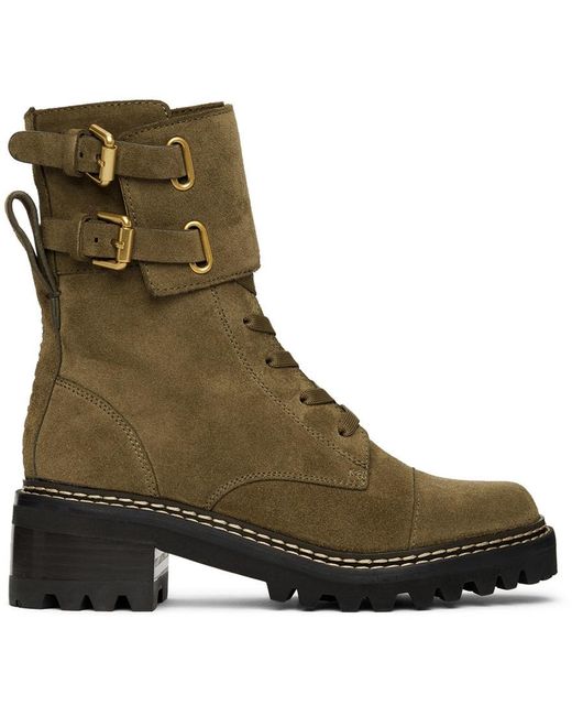 See By Chloé Suede Khaki Mallory Combat Boots | Lyst