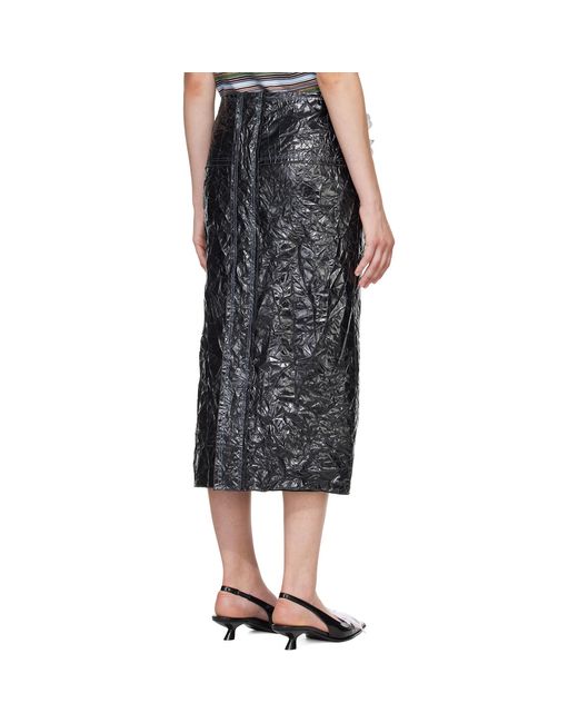 Marni Black Daisy Details Crinkled Midi Skirt