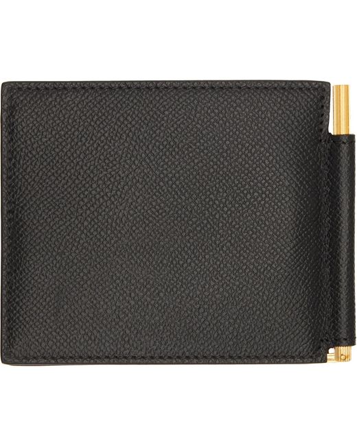 Tom Ford Black Small Grain Leather T Line Money Clip Wallet for men