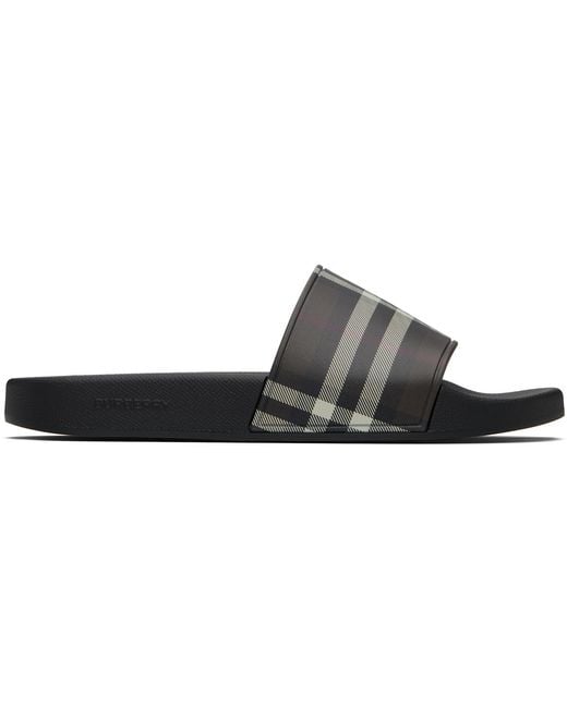 Burberry Black Check Pool Slides for men