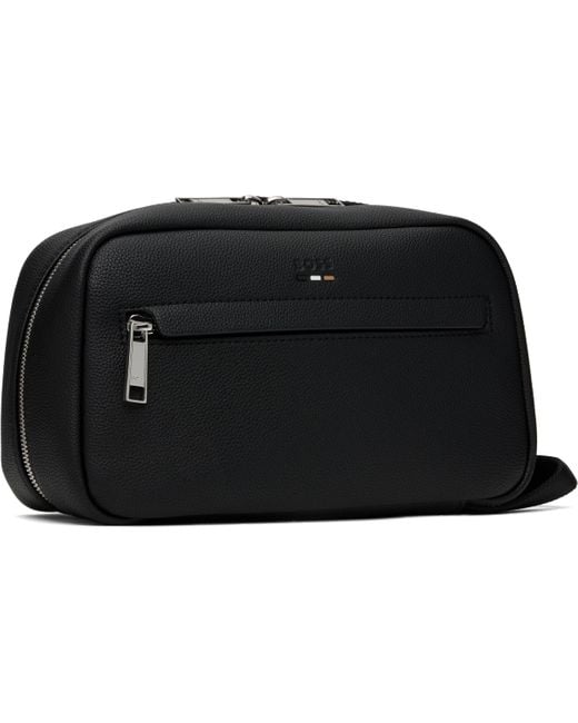 Boss Black Pebble-Grained Faux-Leather Wash Bag for men