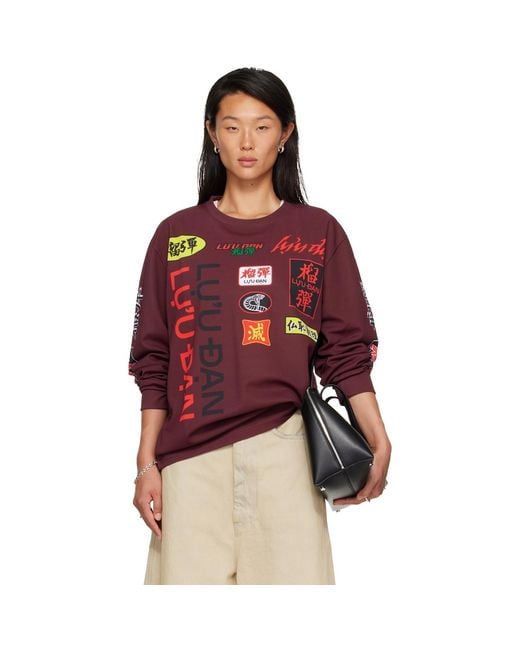 Lu'u Dan Red Burgundy Oversized Long Sleeve T-Shirt