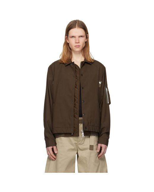 Sacai Brown Suiting & Nylon Twill Bomber Jacket for men