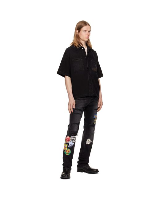 Amiri Black Station Patch Repair Slim Jeans for men