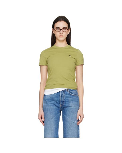 AMI Orange Cotton Ami De Coeur Cropped T-Shirt