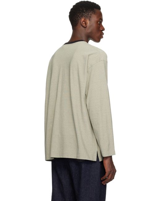メンズ Kaptain Sunshine グレー Hard Twisted ボーダー ジャージ Tシャツ Natural