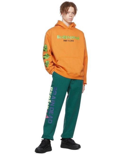 Brain Dead Orange Cotton Hoodie for men