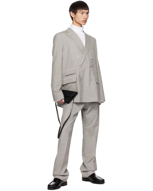 Acne White Gray Pinstripe Trousers for men