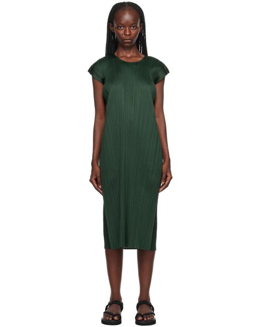 Pleats Please Issey Miyake Black Green Monthly Colors July Midi Dress