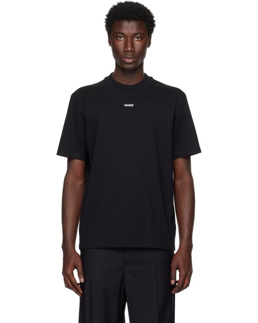 HUGO Black Relaxed-Fit Cotton Logo Print T-Shirt for men
