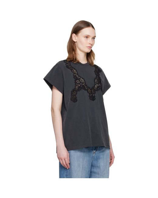 Stella McCartney Black Lace Mix Washed Jersey Cotton T-Shirt