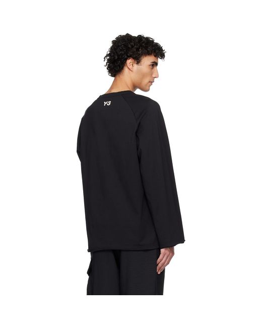 Y-3 Black Raw Edge 3-stripes Long Sleeve T-shirt for men