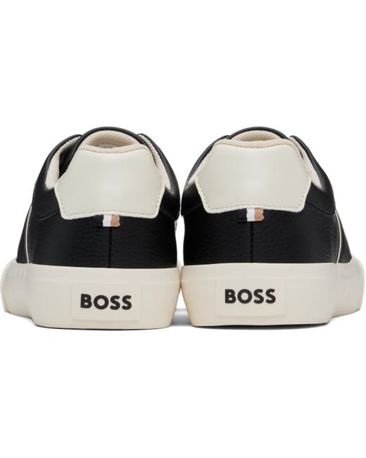 メンズ Boss ブラック フェイクレザー スニーカー Black