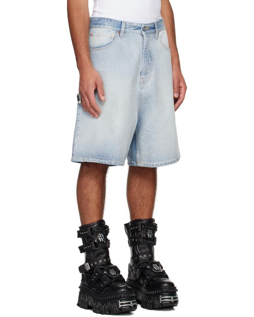 メンズ Vetements ブルー ボタンフライ デニムショートパンツ Blue