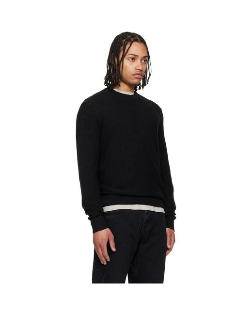 Boss Black Cotton Knitted Structure Sweater for men